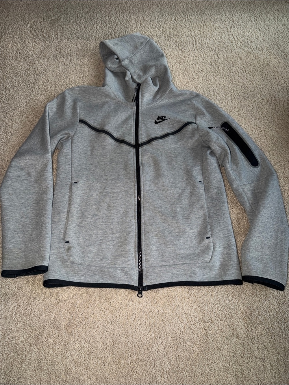 Nike TechLight Gray Hooded Full-Zip Jacket with Black Trim